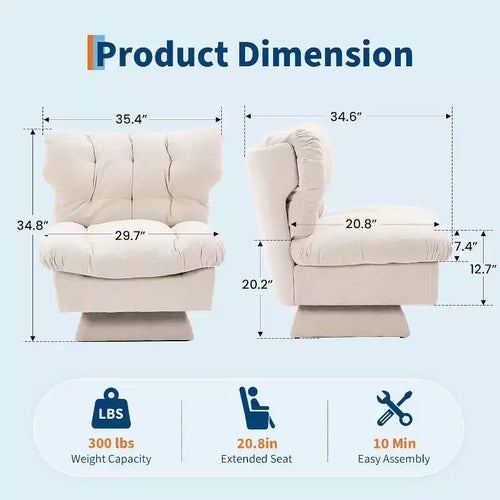 Fauteuil pivotant à 360°, Chenille Douillette & Coussin Épais pour la Maison et les Bureaux