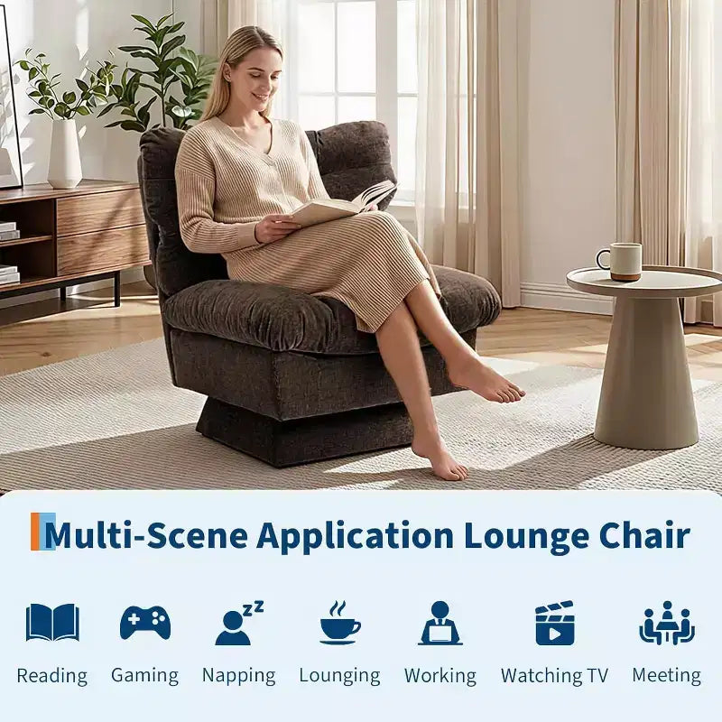 Fauteuil pivotant à 360°, Chenille Douillette & Coussin Épais pour la Maison et les Bureaux