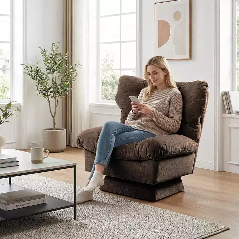Fauteuil pivotant à 360°, Chenille Douillette & Coussin Épais pour la Maison et les Bureaux