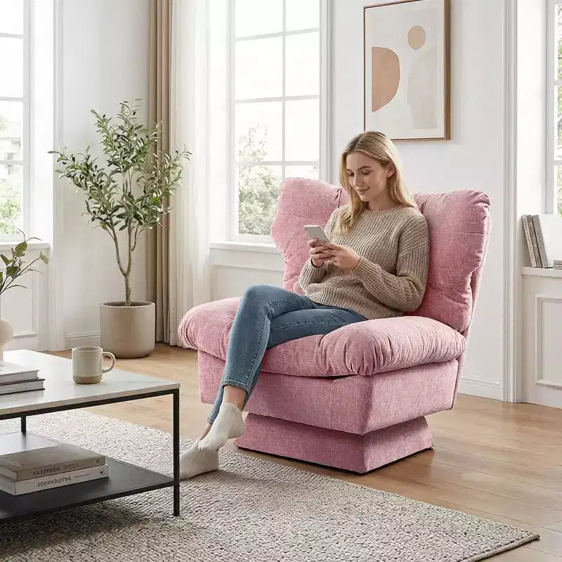 Fauteuil pivotant à 360°, Chenille Douillette & Coussin Épais pour la Maison et les Bureaux