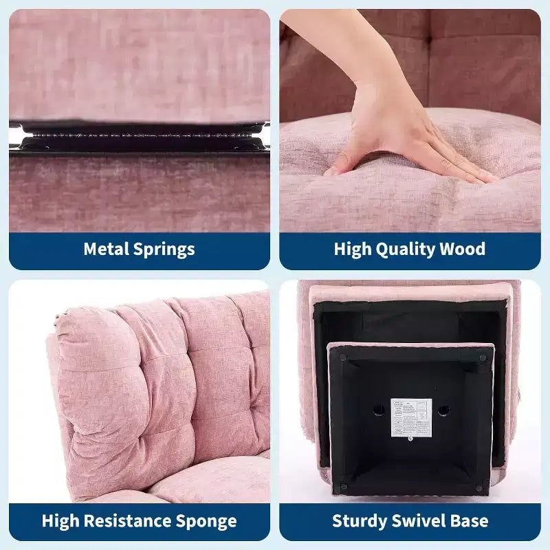 Fauteuil pivotant à 360°, Chenille Douillette & Coussin Épais pour la Maison et les Bureaux