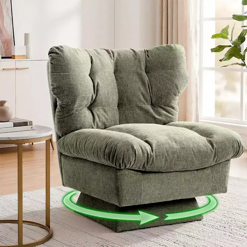 Fauteuil pivotant à 360°, Chenille Douillette & Coussin Épais pour la Maison et les Bureaux