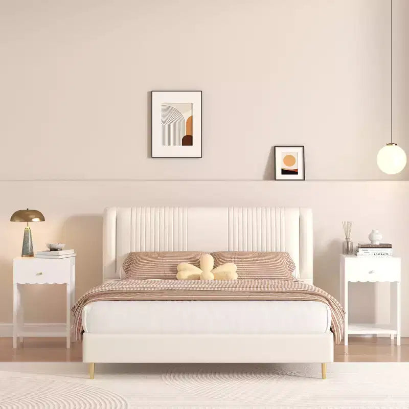 Table de chevet blanche moderne avec tiroir et étagère ouverte, Table de chevet à bords festonnés pour chambre à coucher, Petite table d'appoint minimaliste pour chambre d'enfant ou de fille