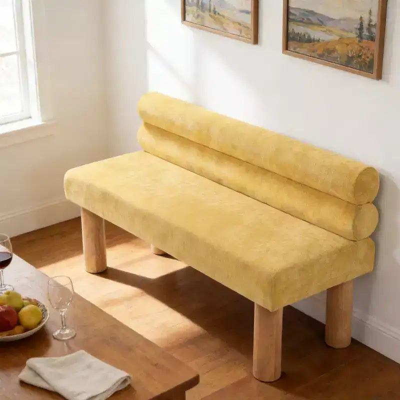Banc de salle à manger moderne en bois rembourré avec pieds en hévéa