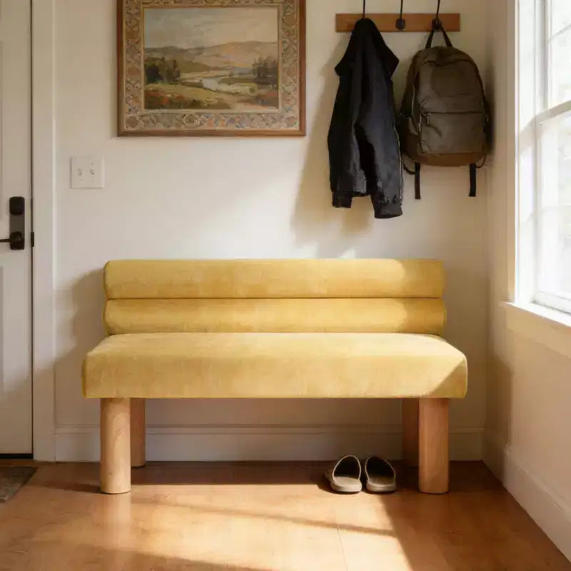 Banc de salle à manger moderne en bois rembourré avec pieds en hévéa
