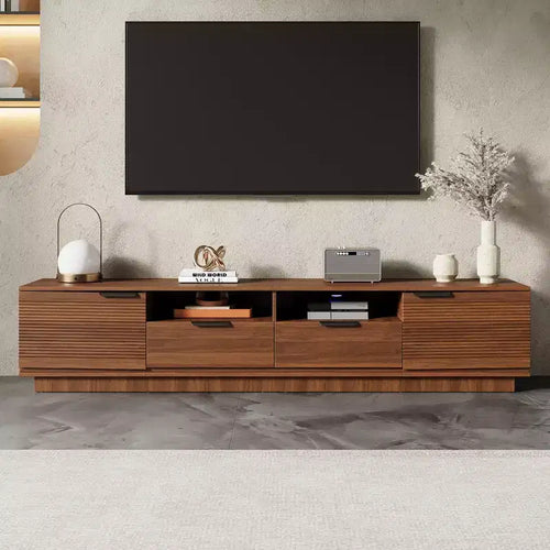 Meuble TV moderne de 78 pouces pouvant accueillir des téléviseurs jusqu'à 85 pouces.