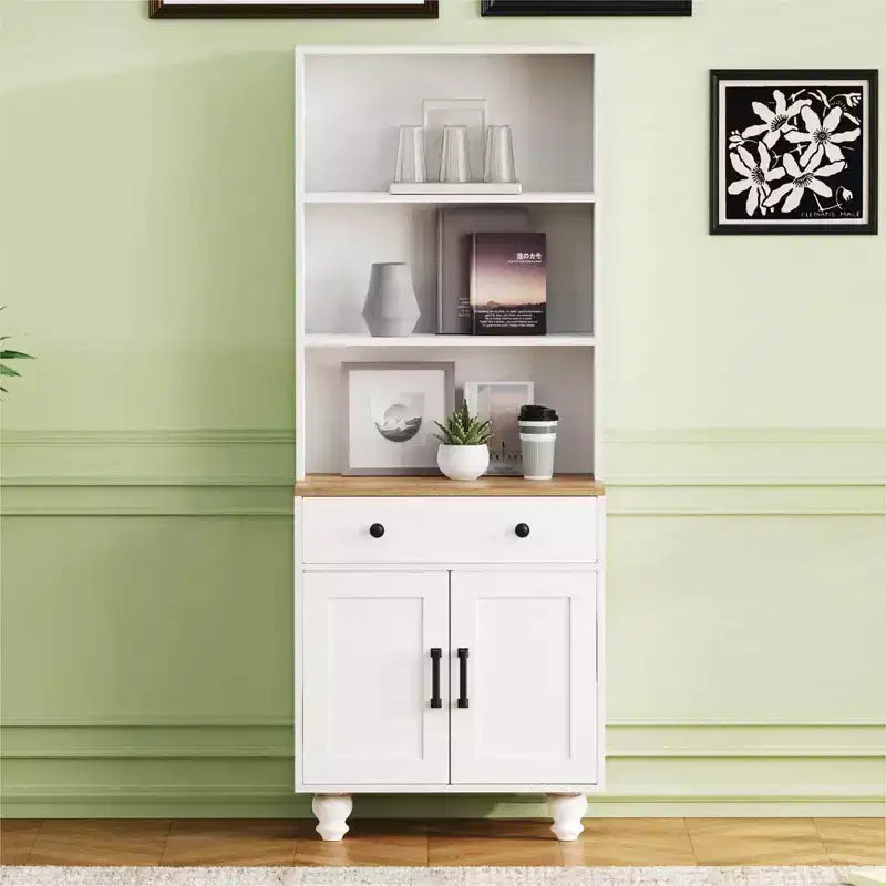 GDFStudio Ming Farmhouse 63H Wooden Tall Storage Cabinet with Adjustable Shelves, Drawer and Doors