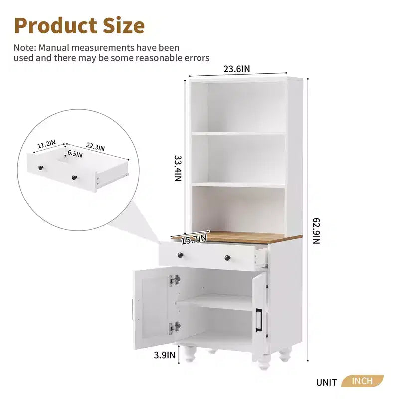 Armoire de rangement haute en bois avec étagères réglables, tiroir et portes