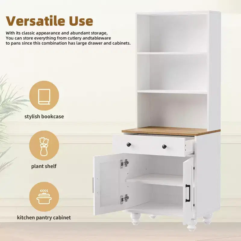 Armoire de rangement haute en bois avec étagères réglables, tiroir et portes