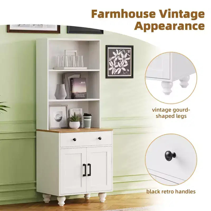 Armoire de rangement haute en bois avec étagères réglables, tiroir et portes