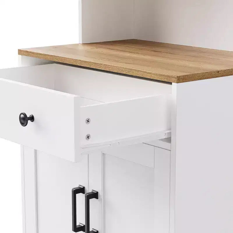 Armoire de rangement haute en bois avec étagères réglables, tiroir et portes
