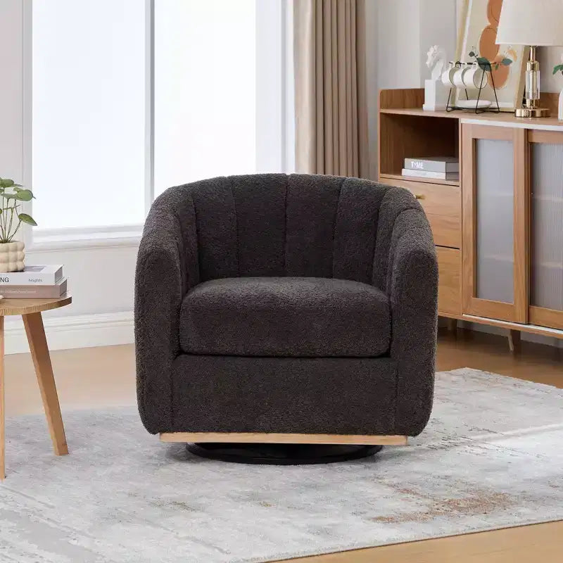 Fauteuil club pivotant moderne en chenille, fauteuil d'appoint avec piètement en métal, fauteuil lounge rembourré pour salon, bureau, chambre à coucher