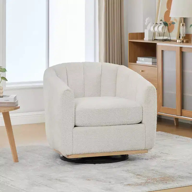 TUYOHW 31.89 Modern Chenille Swivel Barrel Chair,Accent Chair with Metal Base,Upholstered Lounge Armchair for Living Room,Office,Bedroom