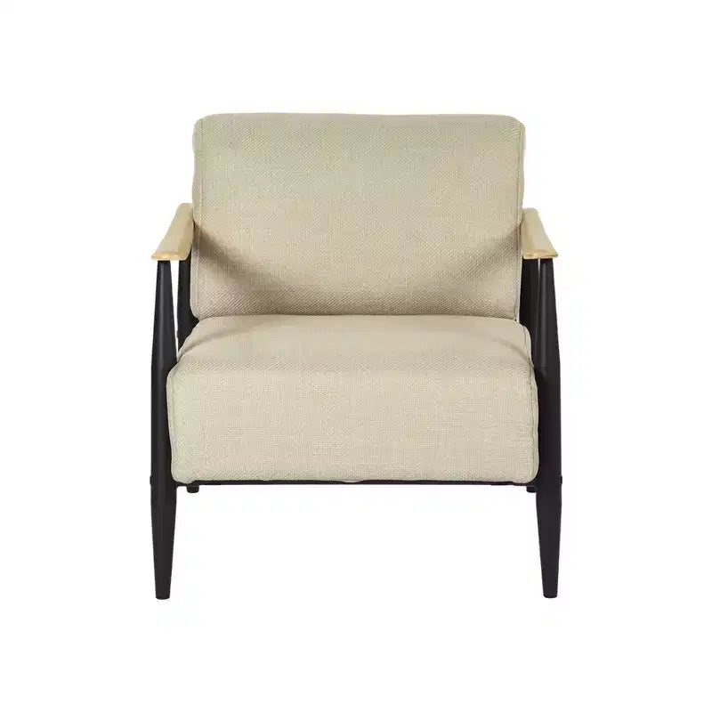 HomeRoots 28 Beige Black and Natural Upholstered Cushion and Solid Wood Arm Chair