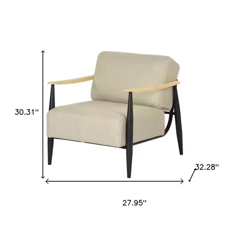 Fauteuil en bois massif et coussin tapissé beige, noir et naturel