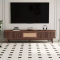 JVNOXKModern Design TV Stand for 75 TVs, Media Console TV Cabinet with Rattan-Front Drawer for Living Room, 1 Drawer and 2 Sliding-Door Cabinets