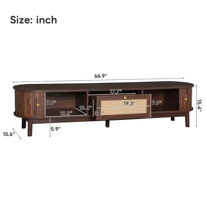 Meuble TV design moderne pour téléviseurs 75 pouces, meuble console TV avec tiroir avant en rotin pour salon