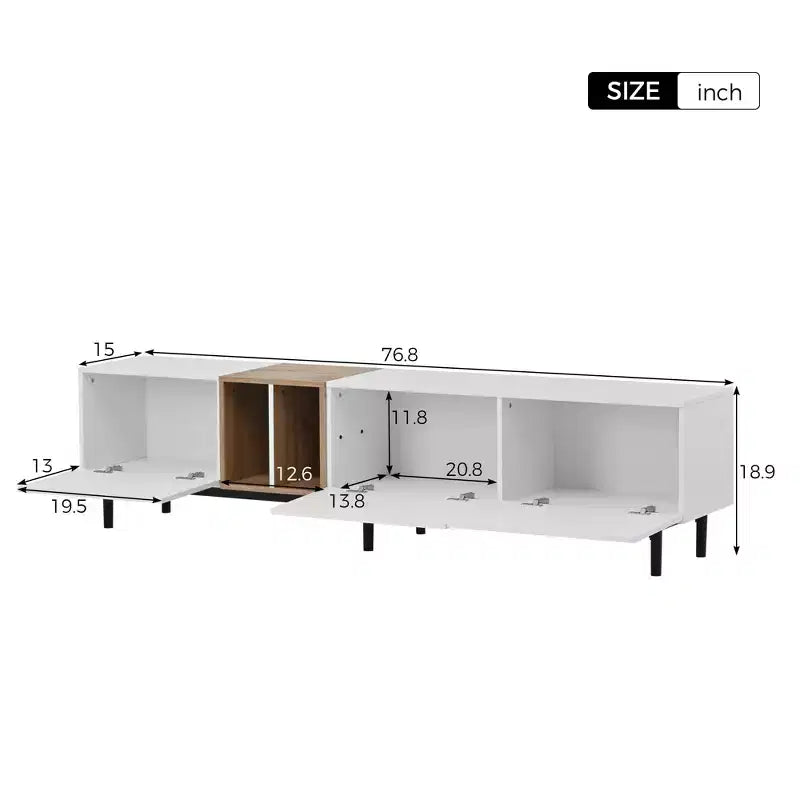 Meuble TV moderne de 195 cm, adapté aux téléviseurs de 80 pouces, avec 3 portes.