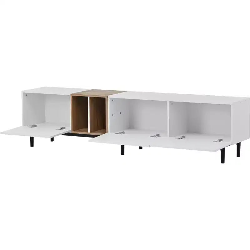 Meuble TV moderne de 195 cm, adapté aux téléviseurs de 80 pouces, avec 3 portes.