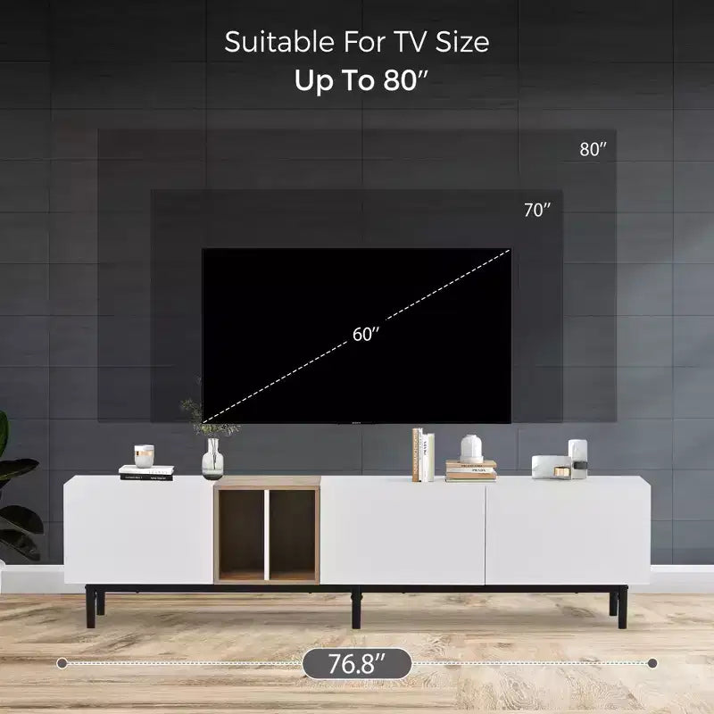 Meuble TV moderne de 195 cm, adapté aux téléviseurs de 80 pouces, avec 3 portes.