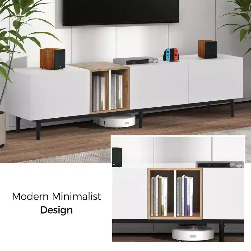 Meuble TV moderne de 195 cm, adapté aux téléviseurs de 80 pouces, avec 3 portes.
