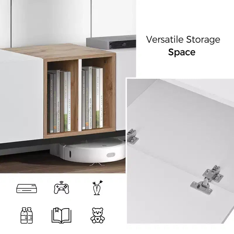 Meuble TV moderne de 195 cm, adapté aux téléviseurs de 80 pouces, avec 3 portes.