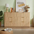 JVNOXK 6 Drawer Dressing Table, 55-Inch Wide Modern Chest of Drawers, Wave Curve Design, Vanity TV Stand and Media Cabinet, Walnut