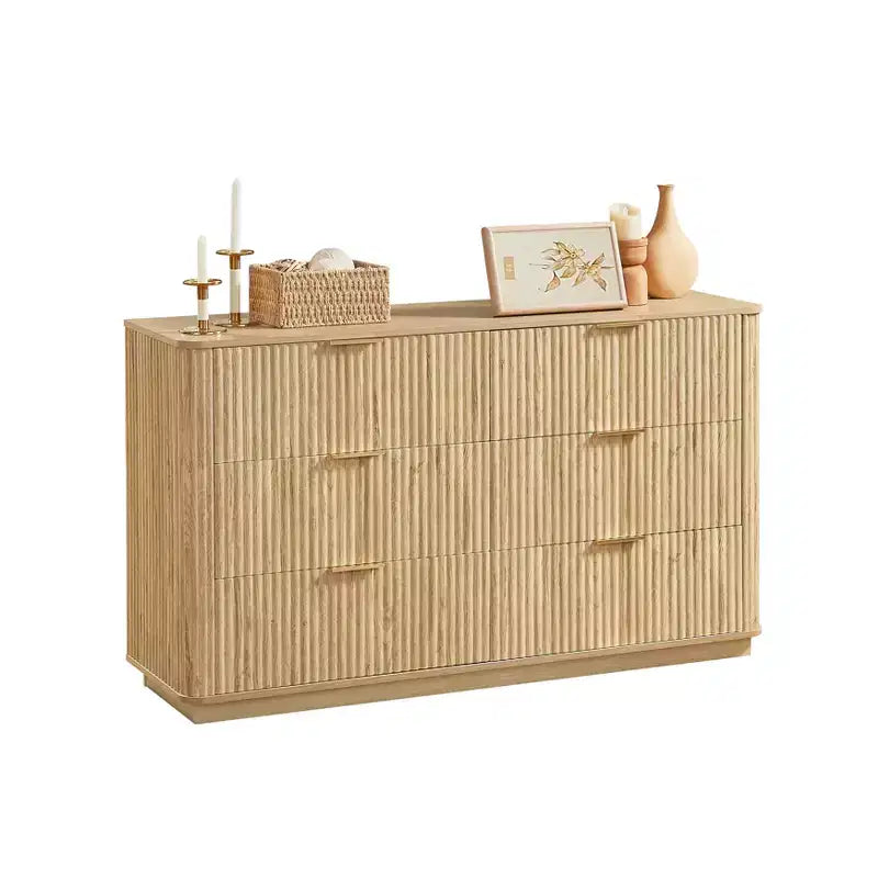 Commode à 6 tiroirs, commode moderne de 140 cm de large, design courbe ondulée, meuble TV et meuble multimédia, noyer