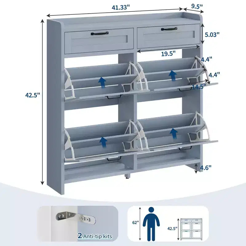 Meuble à chaussures avec 4 tiroirs basculants et 2 tiroirs supérieurs, meuble à chaussures en bois avec étagère réglable, armoires à chaussures autoportantes