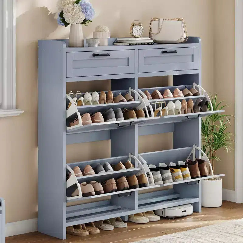 Shoe Cabinet with 4 Flip Drawers & 2 Top Drawers, Wooden Shoe Organizer Cabinet with Adjustable Shelf, Freestanding Shoe Storage Cabinets