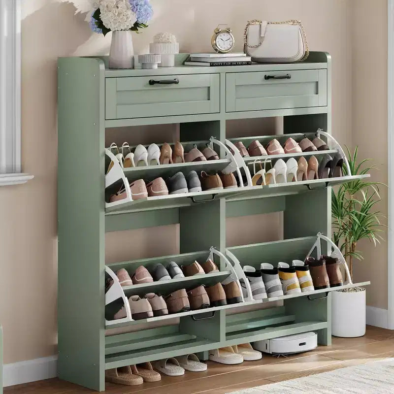 Meuble à chaussures avec 4 tiroirs basculants et 2 tiroirs supérieurs, meuble à chaussures en bois avec étagère réglable, armoires à chaussures autoportantes