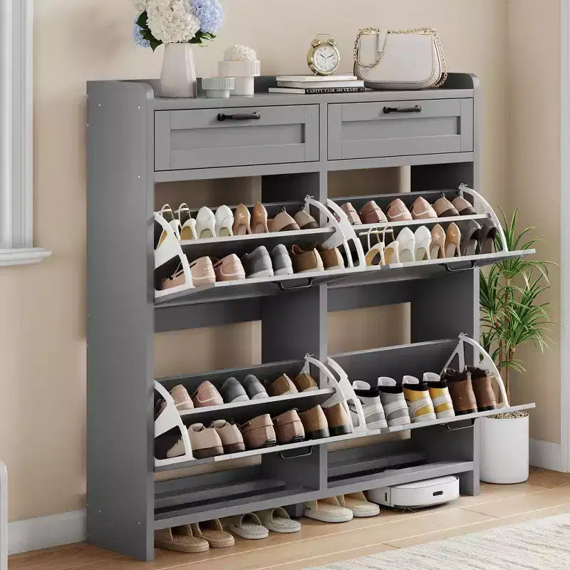 Meuble à chaussures avec 4 tiroirs basculants et 2 tiroirs supérieurs, meuble à chaussures en bois avec étagère réglable, armoires à chaussures autoportantes