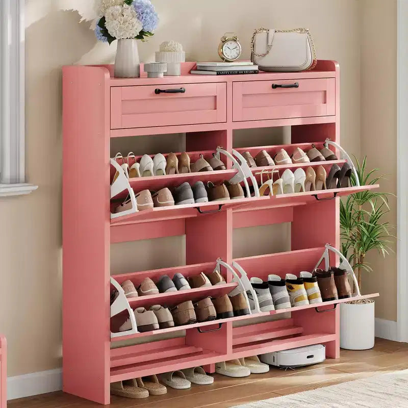 Meuble à chaussures avec 4 tiroirs basculants et 2 tiroirs supérieurs, meuble à chaussures en bois avec étagère réglable, armoires à chaussures autoportantes