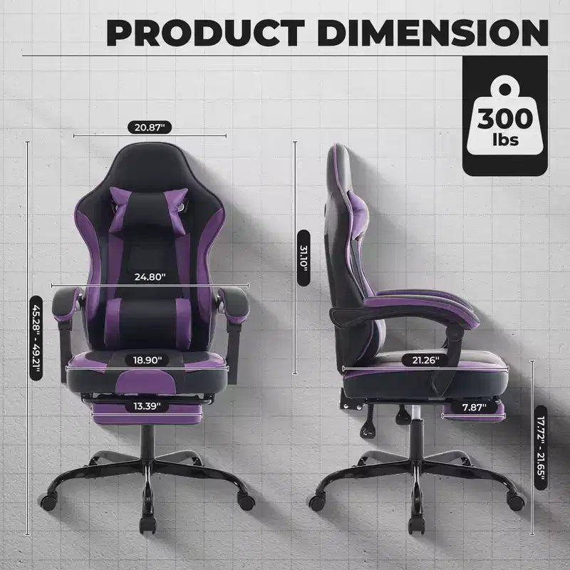 Chaise de jeu pivotante à 360°, Chaises de bureau à roulettes, Dossier inclinable, Hauteur d'assise et repose-pieds réglables, Chaises de jeu ergonomiques, Max 136 kg