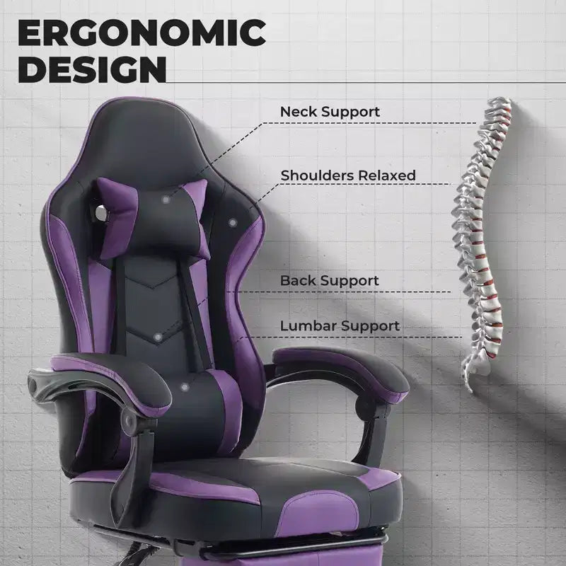 Chaise de jeu pivotante à 360°, Chaises de bureau à roulettes, Dossier inclinable, Hauteur d'assise et repose-pieds réglables, Chaises de jeu ergonomiques, Max 136 kg