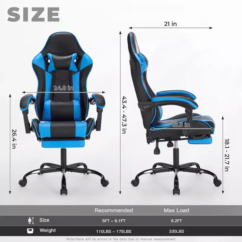Chaise de jeu pivotante à 360°, Chaises de bureau à roulettes, Dossier inclinable, Hauteur d'assise et repose-pieds réglables, Chaises de jeu ergonomiques, Max 136 kg
