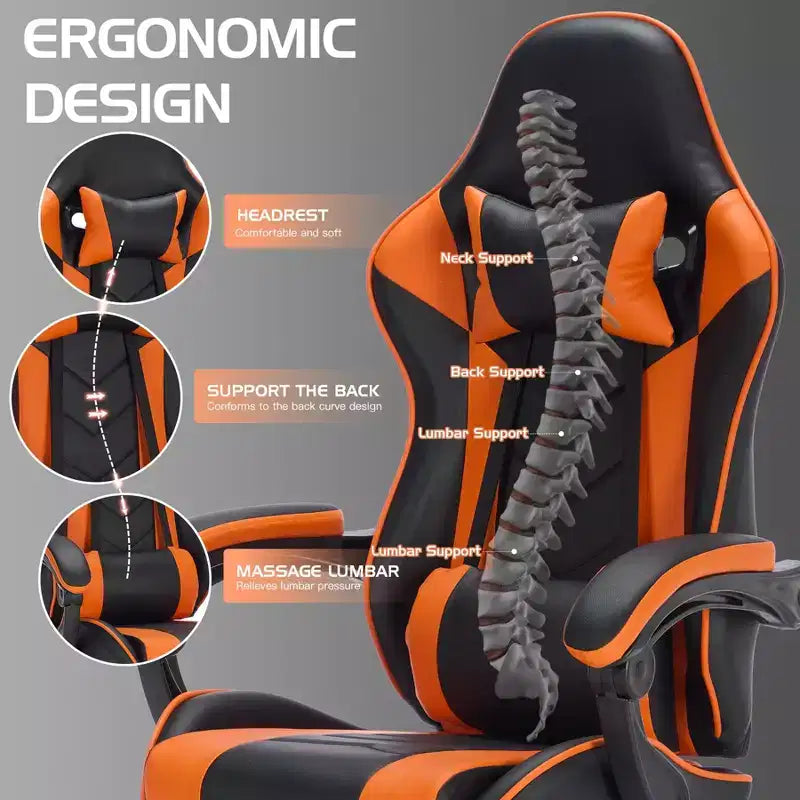 Chaise de jeu pivotante à 360°, Chaises de bureau à roulettes, Dossier inclinable, Hauteur d'assise et repose-pieds réglables, Chaises de jeu ergonomiques, Max 136 kg
