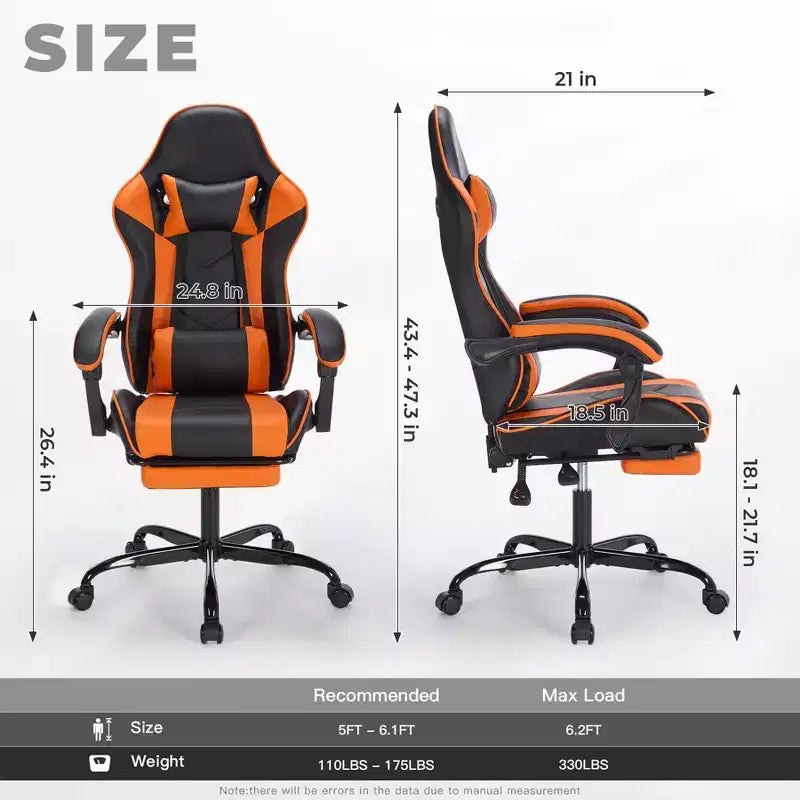Chaise de jeu pivotante à 360°, Chaises de bureau à roulettes, Dossier inclinable, Hauteur d'assise et repose-pieds réglables, Chaises de jeu ergonomiques, Max 136 kg