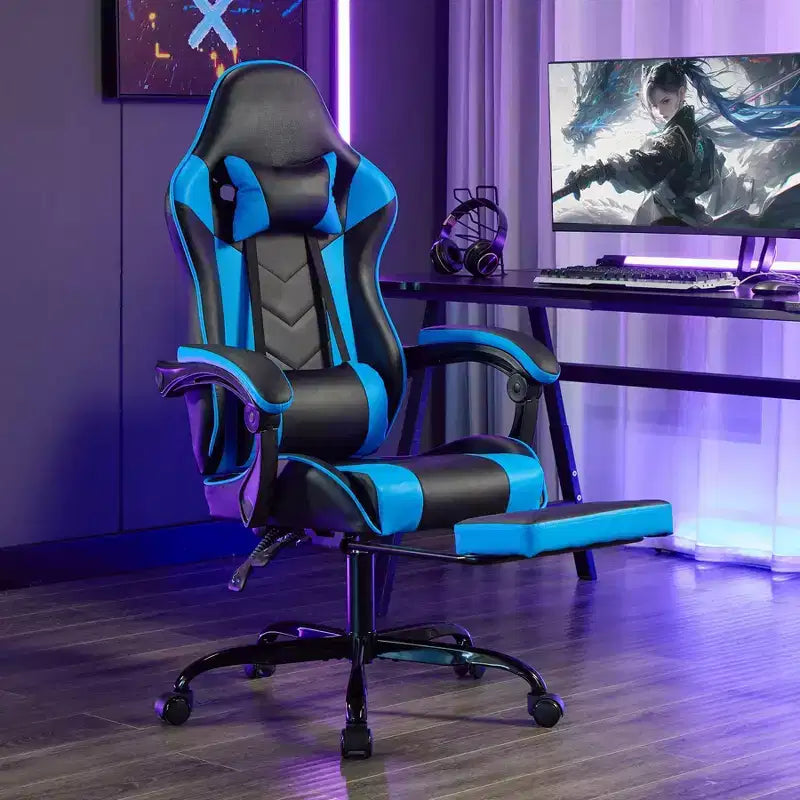 Chaise de jeu pivotante à 360°, Chaises de bureau à roulettes, Dossier inclinable, Hauteur d'assise et repose-pieds réglables, Chaises de jeu ergonomiques, Max 136 kg