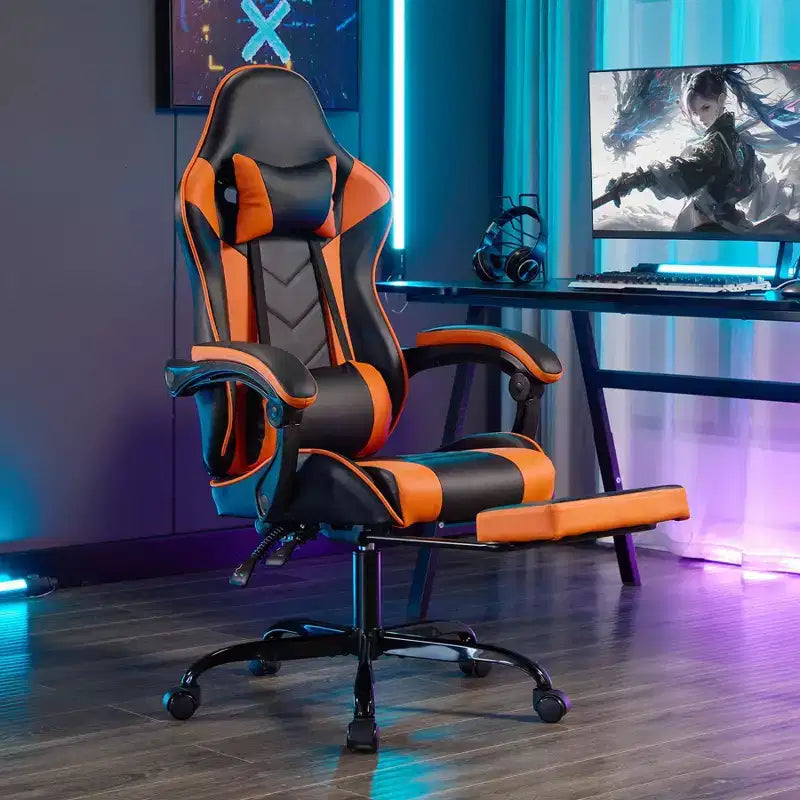Chaise de jeu pivotante à 360°, Chaises de bureau à roulettes, Dossier inclinable, Hauteur d'assise et repose-pieds réglables, Chaises de jeu ergonomiques, Max 136 kg