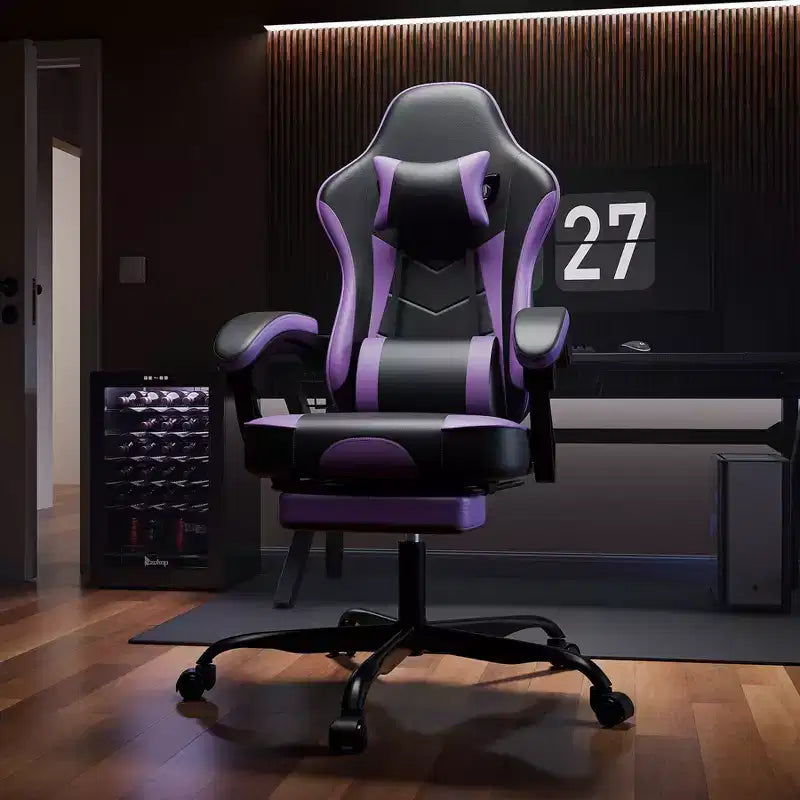 TUYOHW 360Swivel Gaming Chair Office Chairs with Wheels,Reclining Back,Adjustable Seat Height&Footrest,Ergonomics Video Game Chairs,300lbs Max