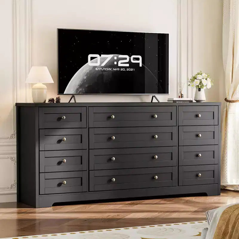 COZONY 12 Drawer Dresser, 63 Wide Wooden Chest of Drawers, Modern TV Stand Dresser for 65 Inch TV, Bedroom Living Room Entryway