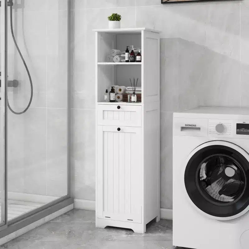 Bathroom Cabinet with Laundry Basket, Tilt-Out Hamper Storage Unit with Top Shelves and Drawer for Bathroom Laundry Room