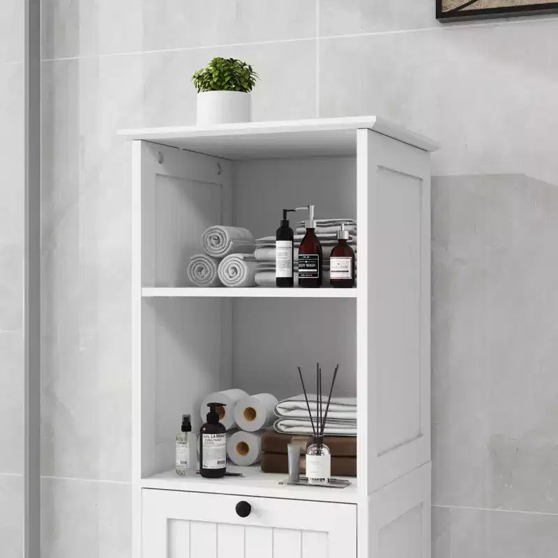 Meuble de salle de bain avec panier à linge, meuble de rangement inclinable avec étagères supérieures et tiroir pour salle de bain, buanderie