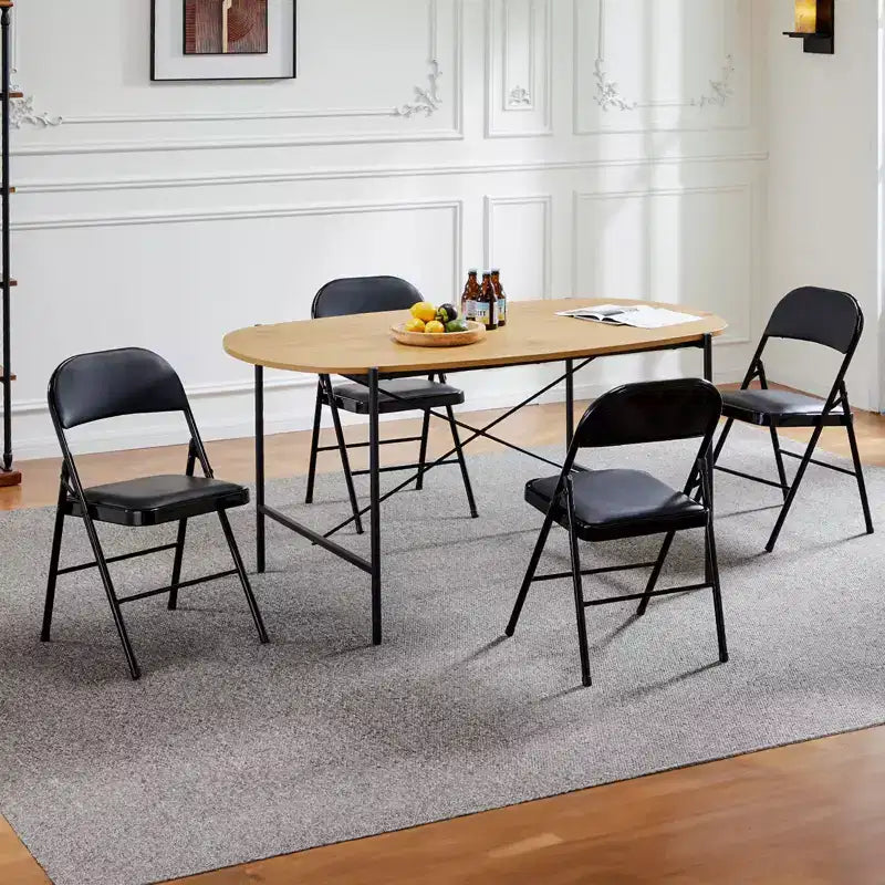 Chaises de salle à manger pliantes, chaises de cuisine en cuir PU avec cadre en métal, chaises de salle à manger légères, intérieur et extérieur, aucun assemblage requis