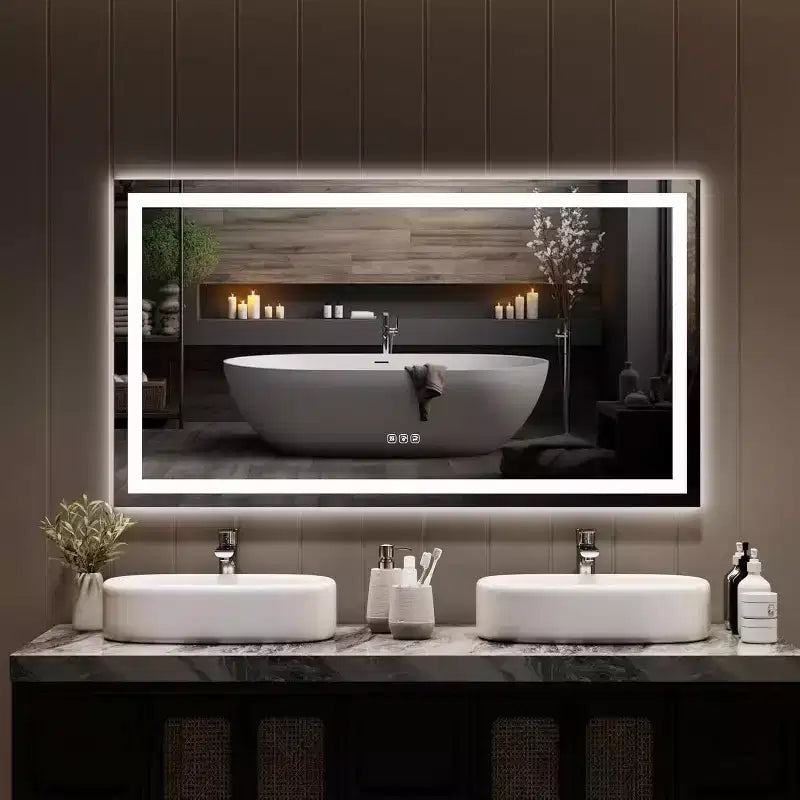COZONY 50x28 Inch LED Bathroom Mirror with Lights, Dimmable Anti-Fog Vanity Mirror