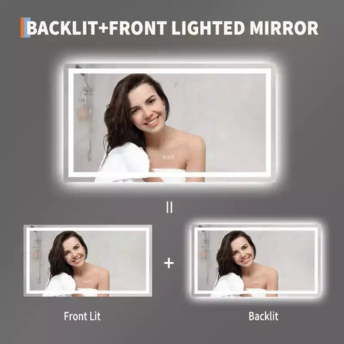 Miroir de salle de bain LED 50x28 pouces avec lumières, miroir de courtoisie anti-buée dimmable