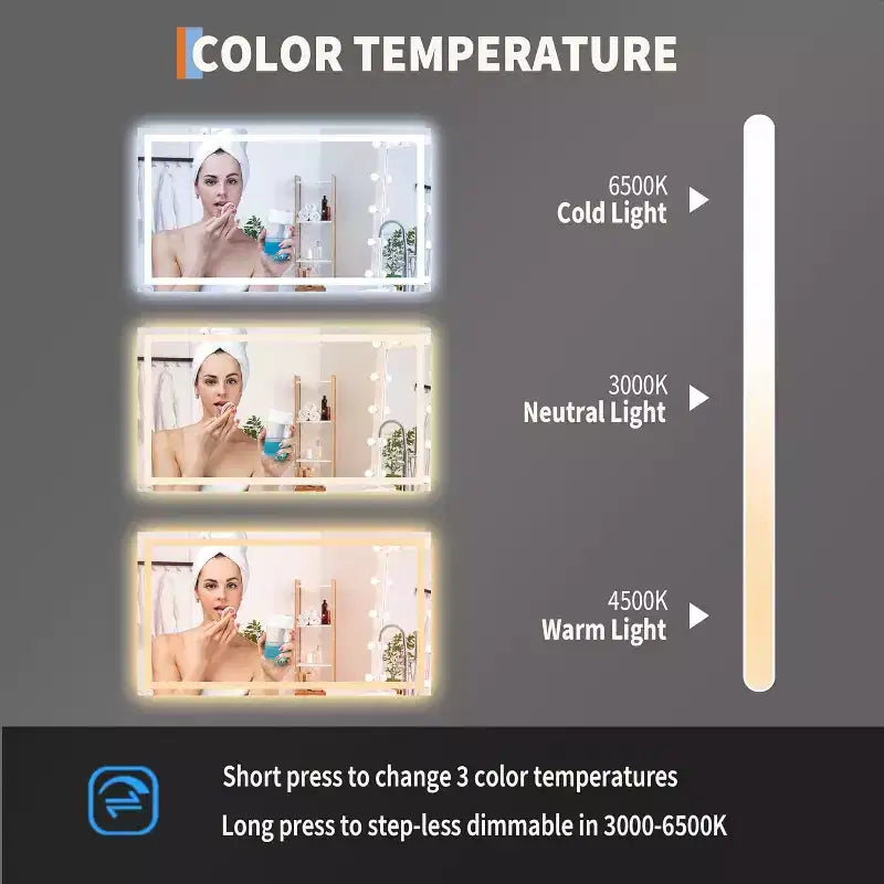 Miroir de salle de bain LED 50x28 pouces avec lumières, miroir de courtoisie anti-buée dimmable