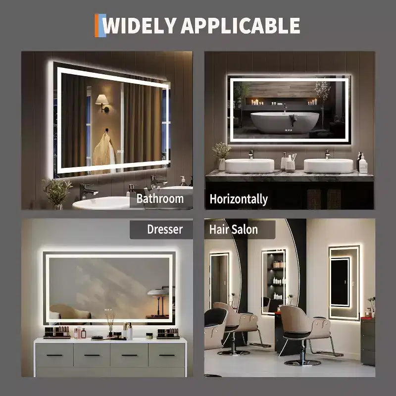 Miroir de salle de bain LED 50x28 pouces avec lumières, miroir de courtoisie anti-buée dimmable