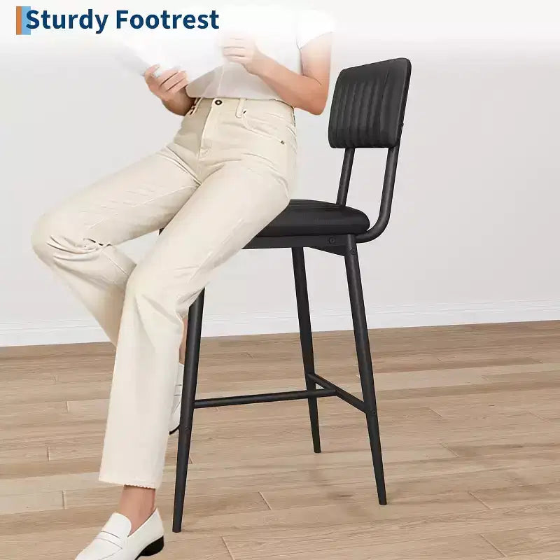 Tabourets de bar avec dossier et repose-pieds, coussin épais et pieds en métal renforcé à hauteur de comptoir pour îlot, bar de cuisine